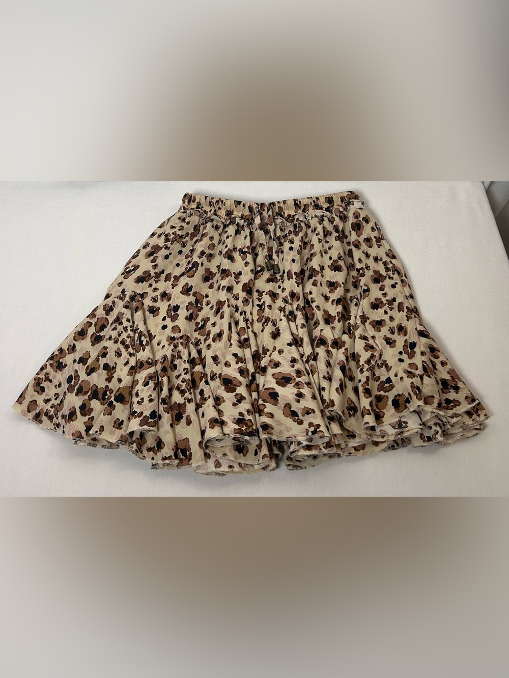 entro Beige Leopard-Print Tiered Skater Skirt